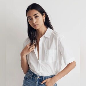Madewell Signature Poplin Short Sleeve Button Down Shirt - White Small